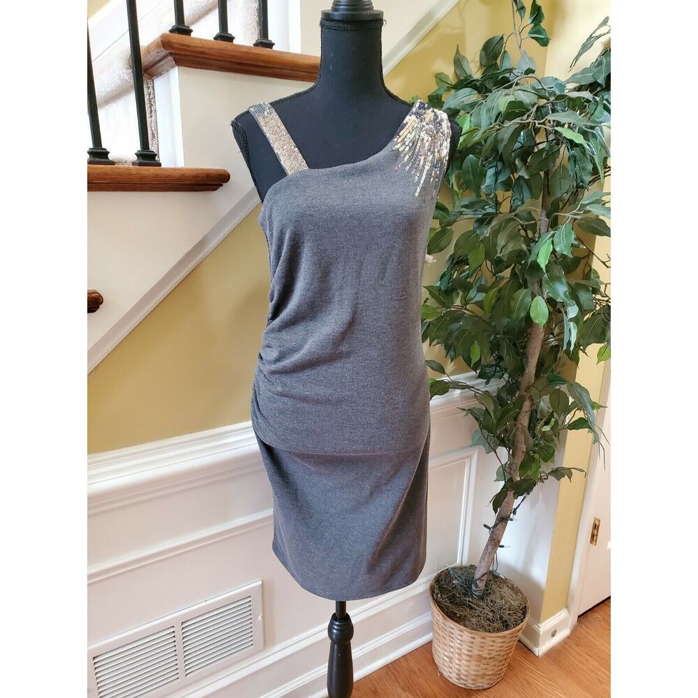 SUGAR & SPICE Womens Dark Gray Silver Sequins Bodycon Stretch New Years Dress L